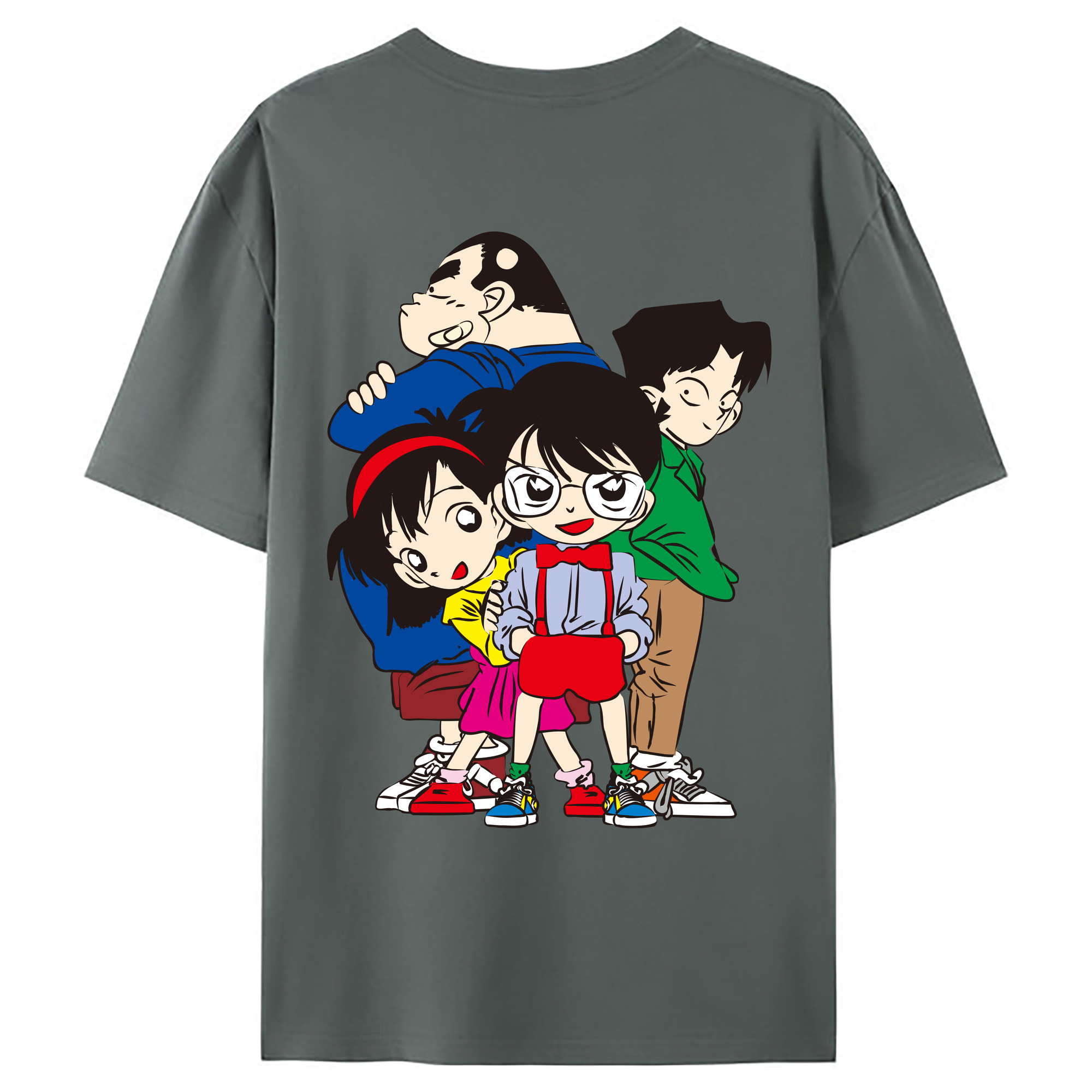 （画像用） 名探偵コナン Detective Conan 綿100％ メンズ半袖Tシャツ（バックプリント） 通気性